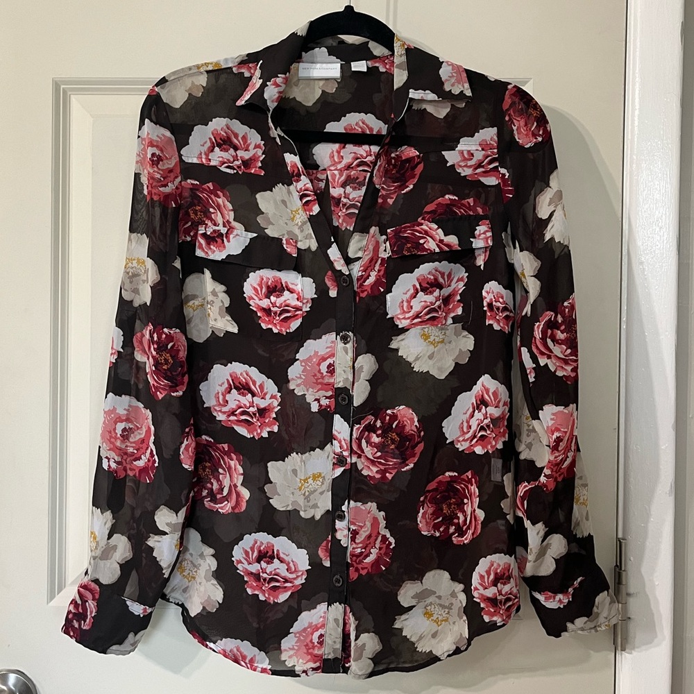 New York & Company sheer floral blouse size small